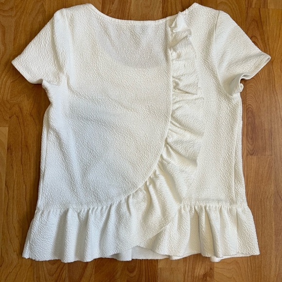 Anthropologie H15 S‘CL White Textured Cotton Knit Ruffle Hem & Back Tee - Picture 2 of 8